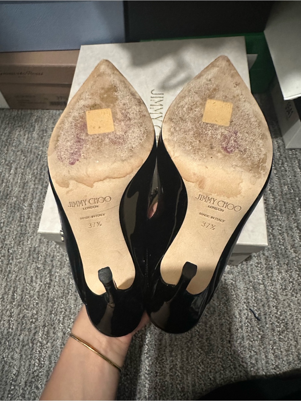 Jimmy Choo Black Patent Pointed Toe Slingback Pumps with Crystal Strap - Picture 3 of 3
